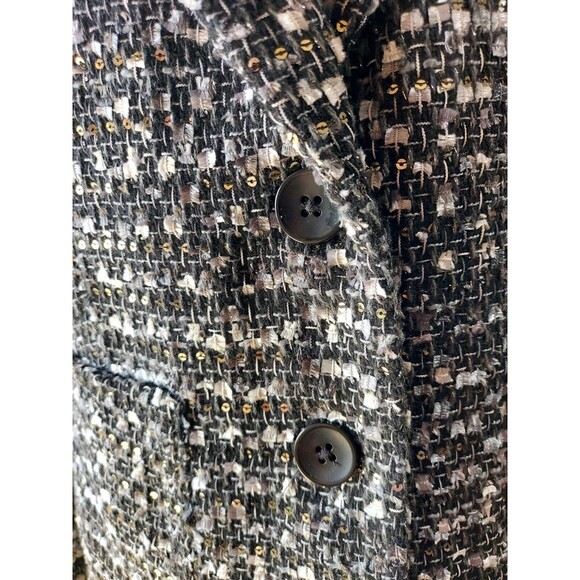 Joan Rivers Gray Black Tweed Blazer Sequin Pearl Detail Trim on sleeve Size 12 - Picture 3 of 9